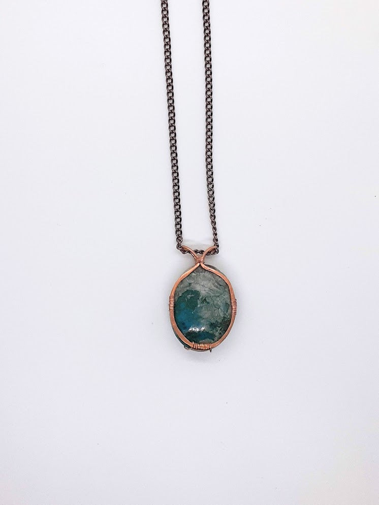 Chrysocolla Stone with Copper Necklace